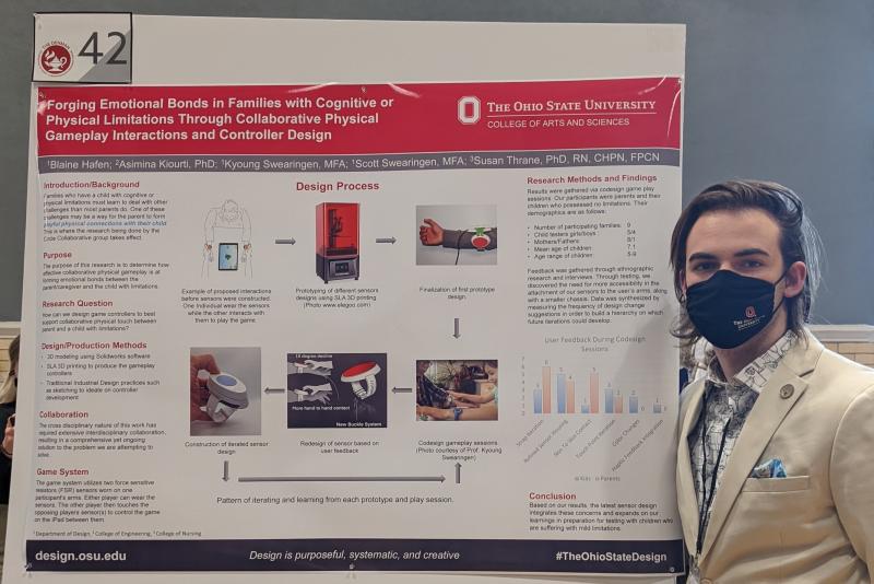 Blaine Hafen, a senior in Industrial Design recently presented his research at the Denman Undergraduate Research Forum.  His research earned him 2nd place in the Denman research category of Pediatric and Family Health.