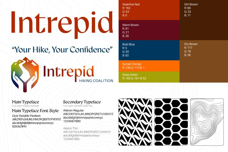 Intrepid Logo, Color Pallette, Typography, and Pattern