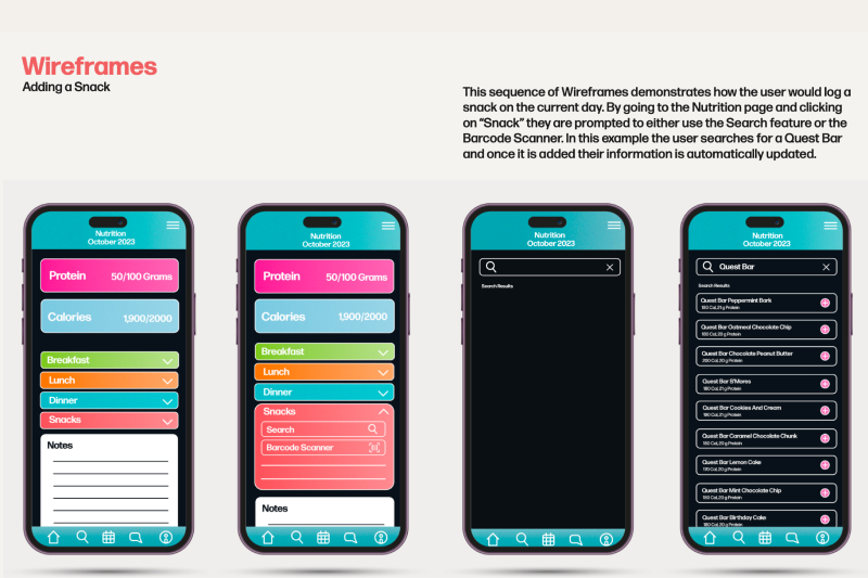 Second set of wireframes for the app 