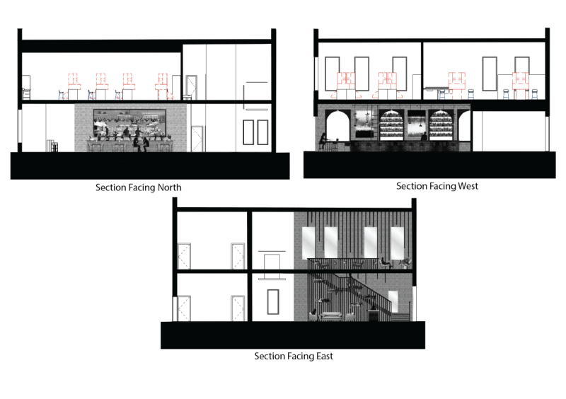 Image showing 3 sections of the building- one facing north, one facing east, and one facing west