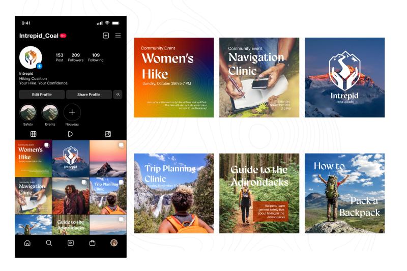 A mockup of Intrepid’s Instagram featuring safety activities for Intrepid members.