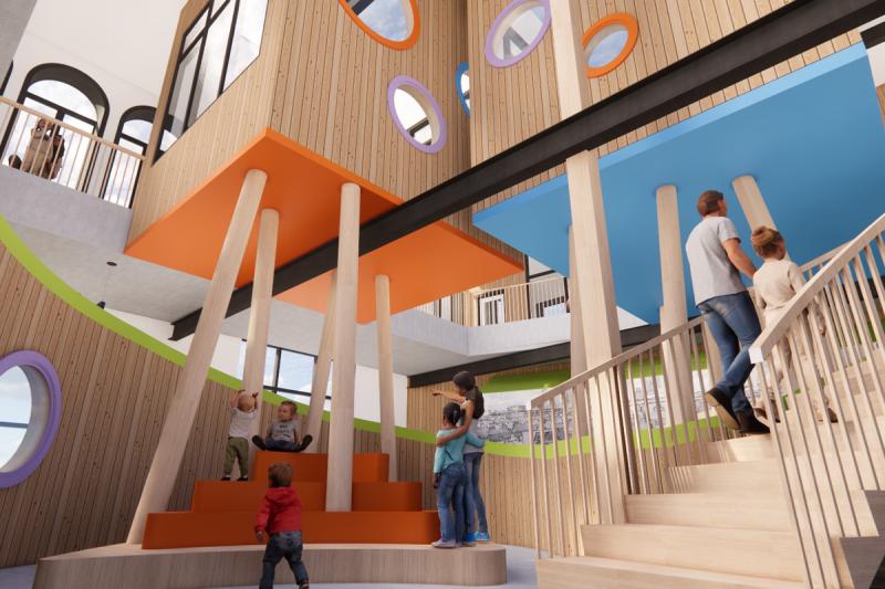 A rendering of the play area of Sprouts Discovery Center.