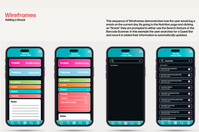 Second set of wireframes for the app