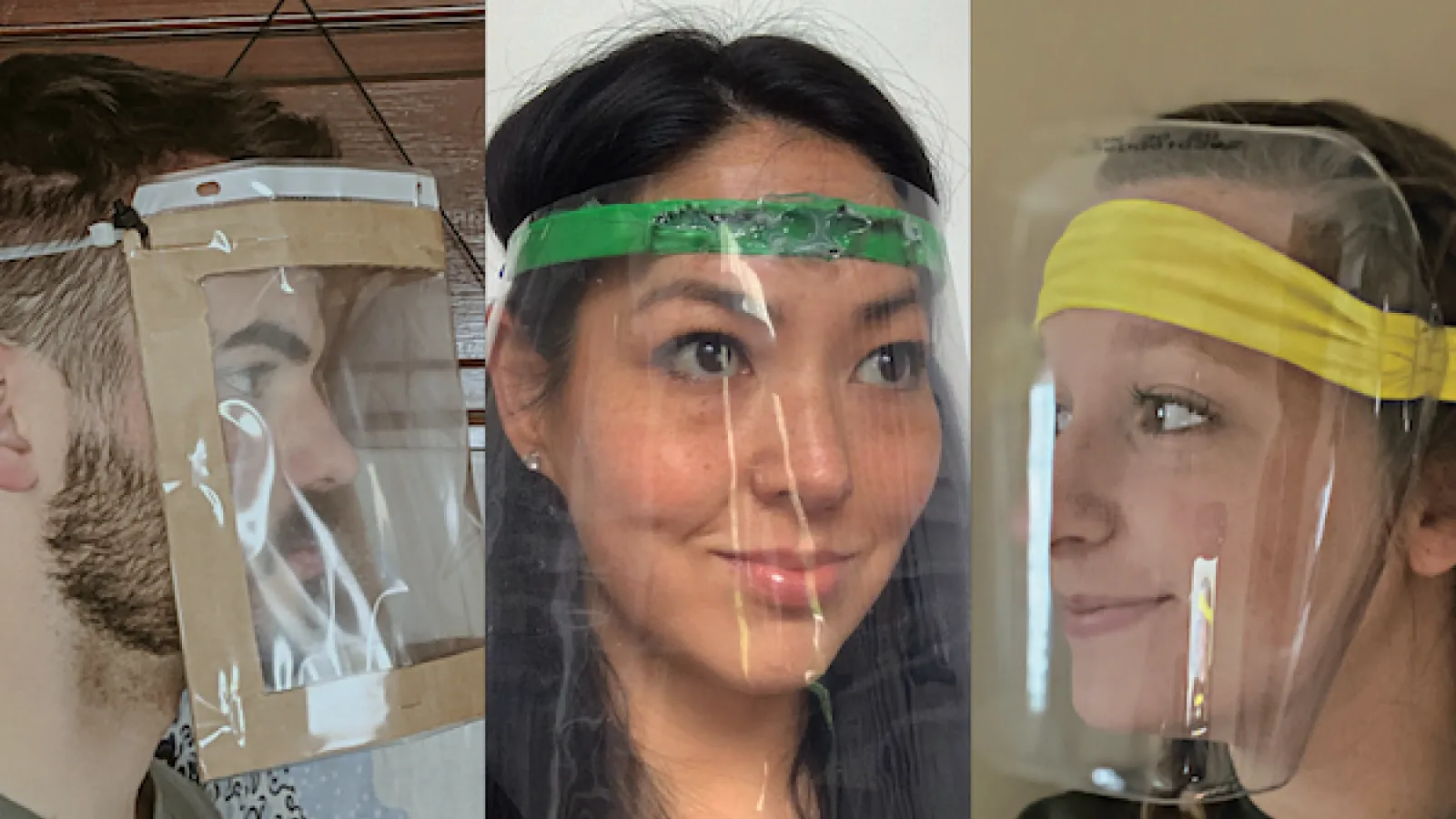 Second-year industrial design students in do-it-yourself face shields