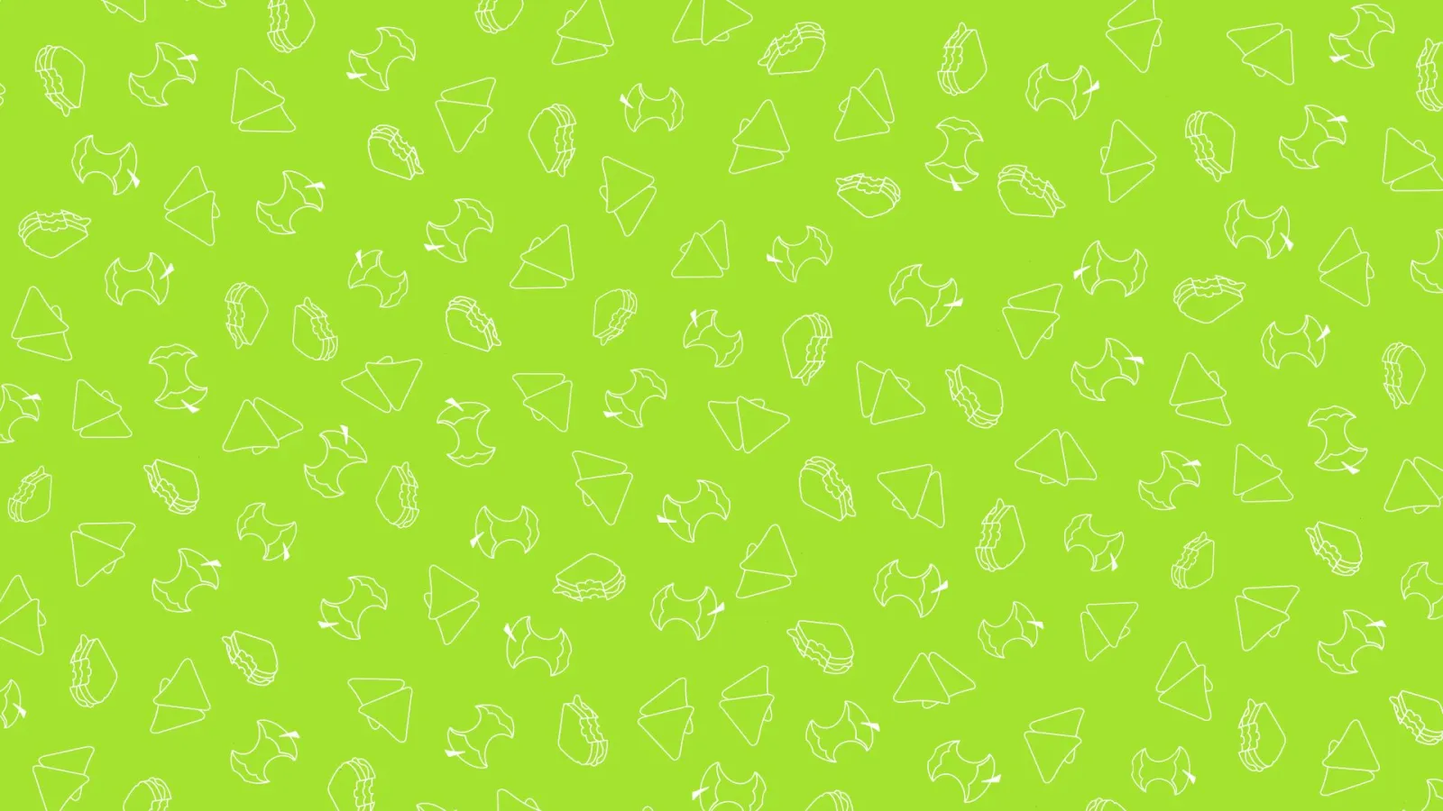 A close up of the trash can lid pattern featuring simple, white icons of chips, apple cores, and partially eaten sandwiches.