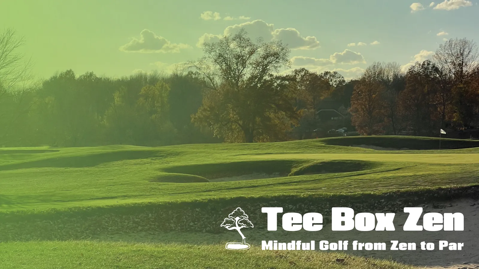 Scenic view of Bent Tree Golf Course in Delaware County, Ohio, with a transparent gradient overlay in the brand’s primary color. The image conveys a peaceful environment for practicing mindfulness and enjoying a round of golf.