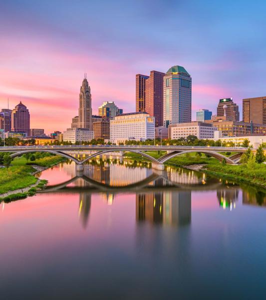 downtown Columbus Ohio at sunset