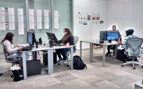 Students working in a computer lab