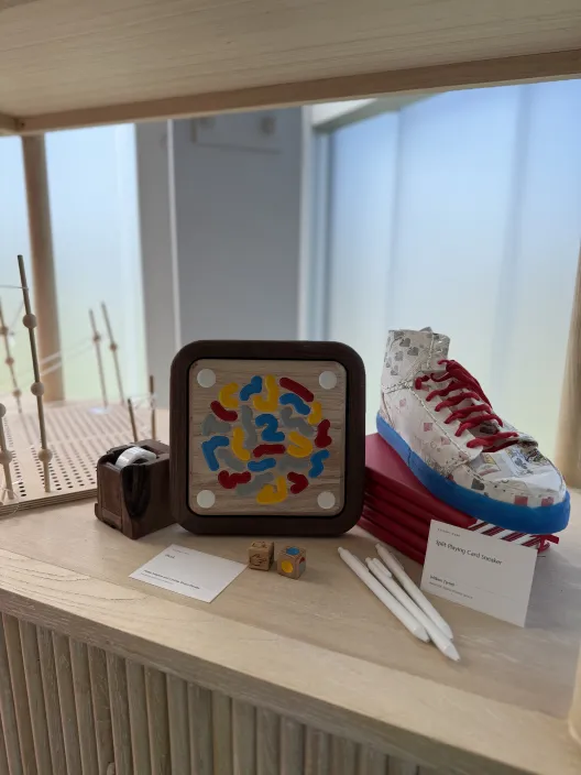 Industrial design student projects on display. 