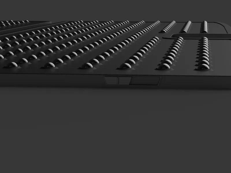 image 3 is of a 3D rendered version of the mat. It is an almost eyelevel view, highlighting the switch on the left side of the mat that would be used to activate the rolling mechanism.