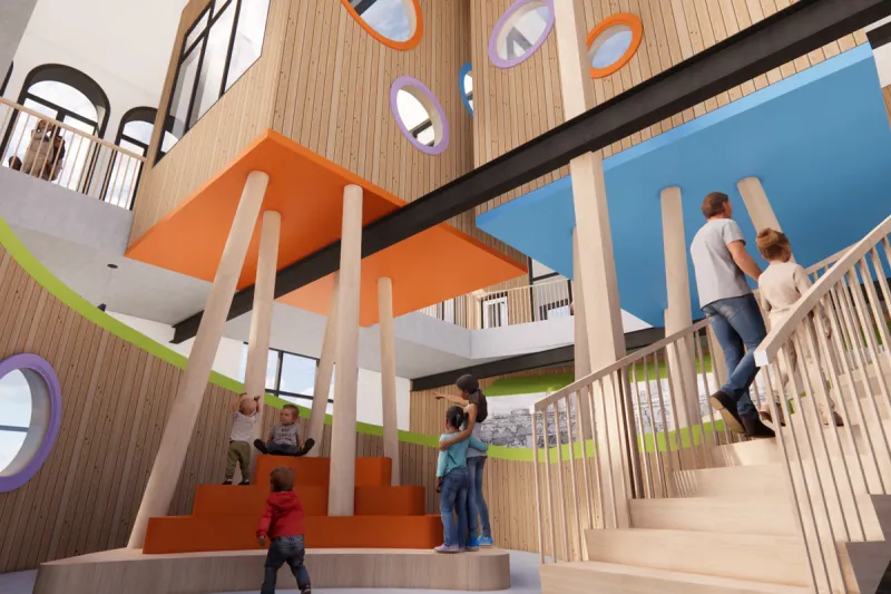 A rendering of the play area of Sprouts Discovery Center.