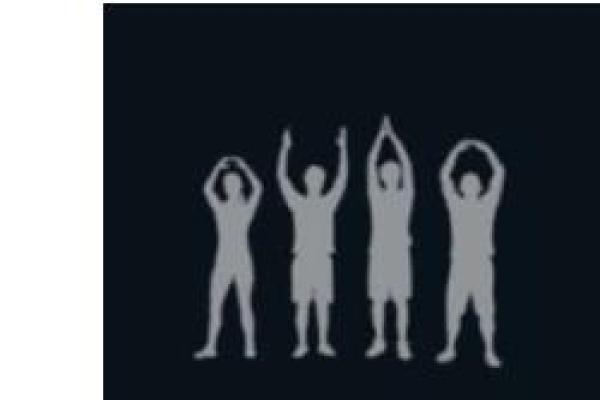 Four people spelling out o-h-i-o with their arms