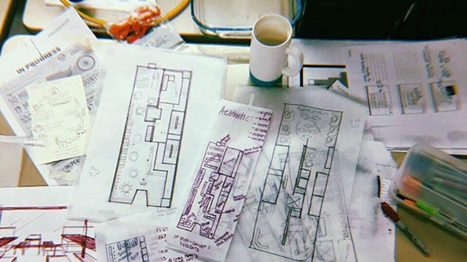 Interior Design drawings on a desk