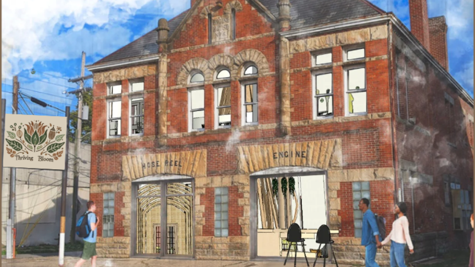 1.	The new face of Engine House No.6 after Thriving Bloom is welcoming its guest there. As you walk by you will be able to peak through the ordering and pick-up window that shows the inside of the welcoming café. 