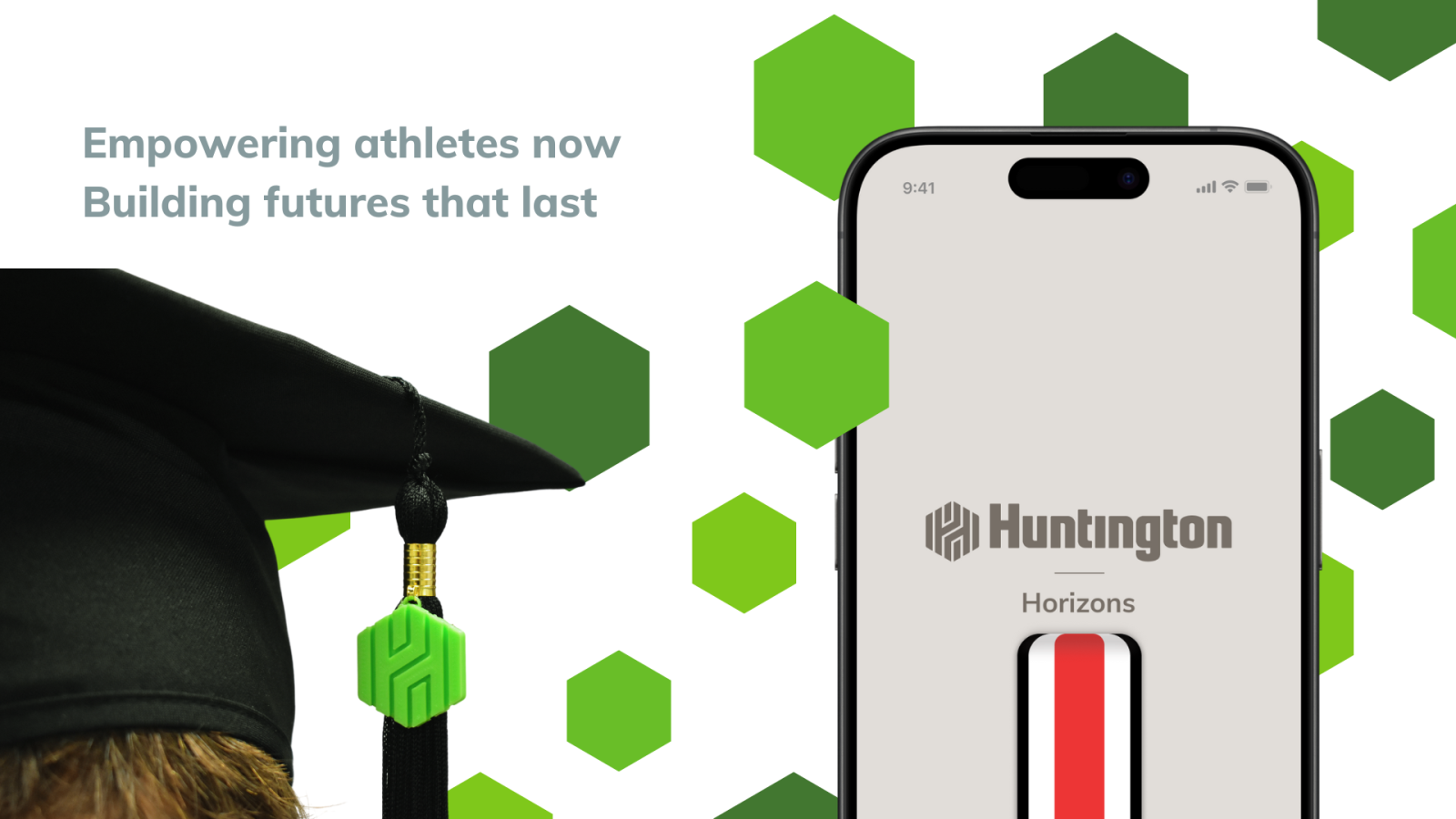 1.	The header image for the Huntington Horizons platform, showcasing a Huntington tassel on a graduation cap, and the opening screen for the Horizons application. 