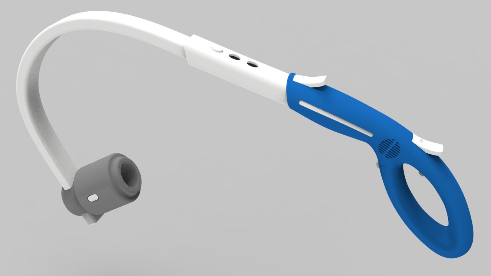 A full view of the OSI refill applicator, showcasing its ergonomic handle, adjustable applicator head, and control buttons for at-home medication administration.