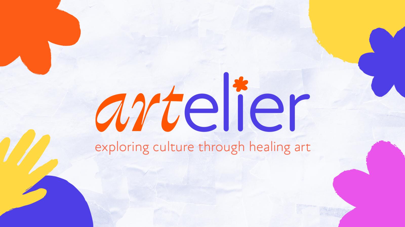 The name of the project, Artelier and its artwork which is hand drawn flowers and circles.
