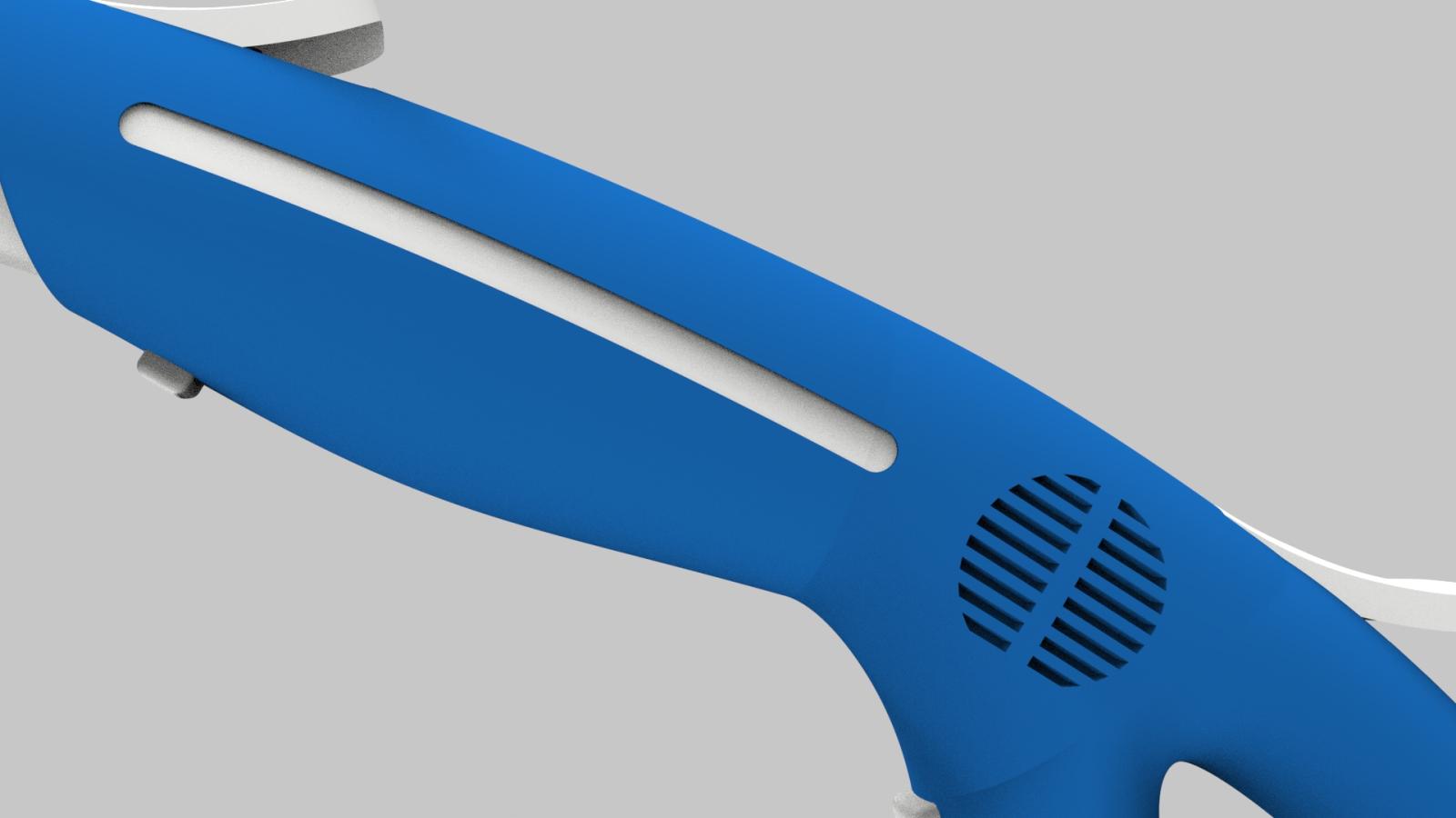 A close-up of the OSI applicator’s LED strip and speaker port, which provide real-time visual and audio feedback during use.