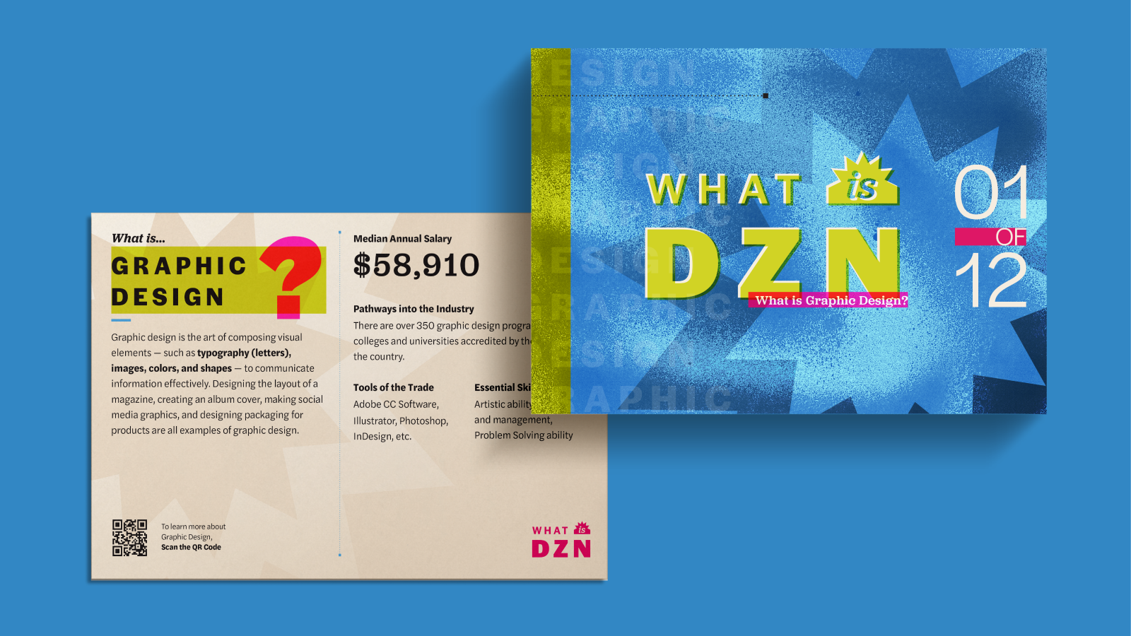 This image features designed cards that contain information on design careers that will be distributed among communities.