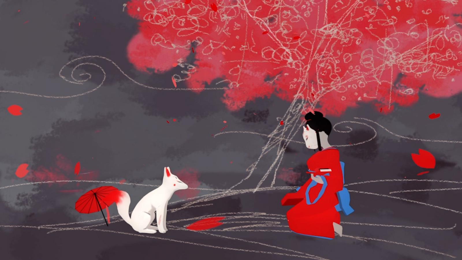 Still from Kitsune Fire animation by Shumeng Zhao.